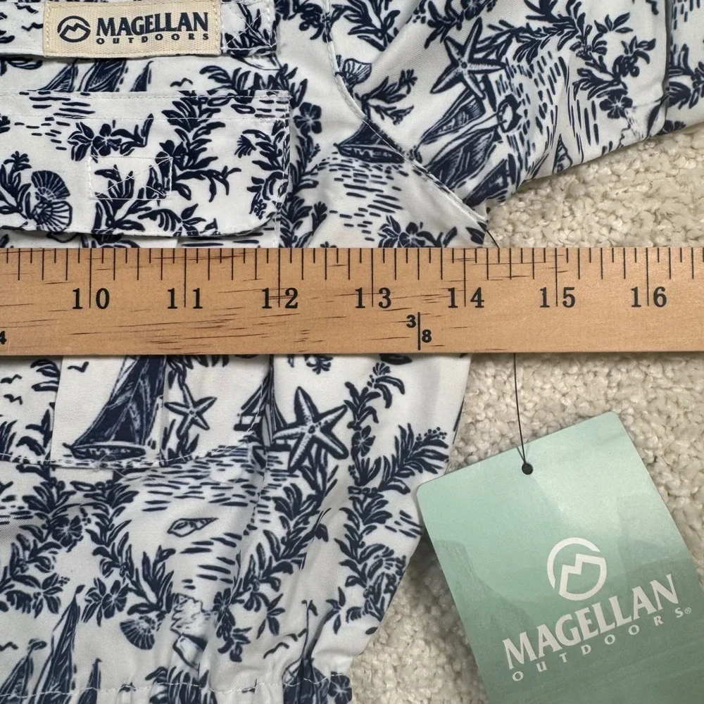 Magellan Outdoors Nautical Toile Fishing Dress XS 6-6X Girls White Blue